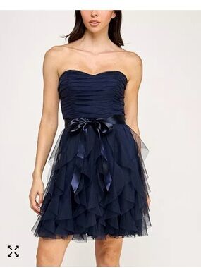 Pear Culture Juniors' Strapless Mesh Ruffle Dress Size 9/10